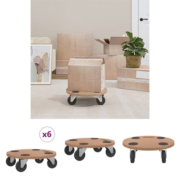The Living Store dollyvogne 6 stk. konstrueret træ rund -  Paller & læsseplatforme
