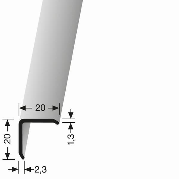 Cornière 20 x 20 x 2500 mm Aluminium Vinkel Slät Icke Genomdragen Küberit
