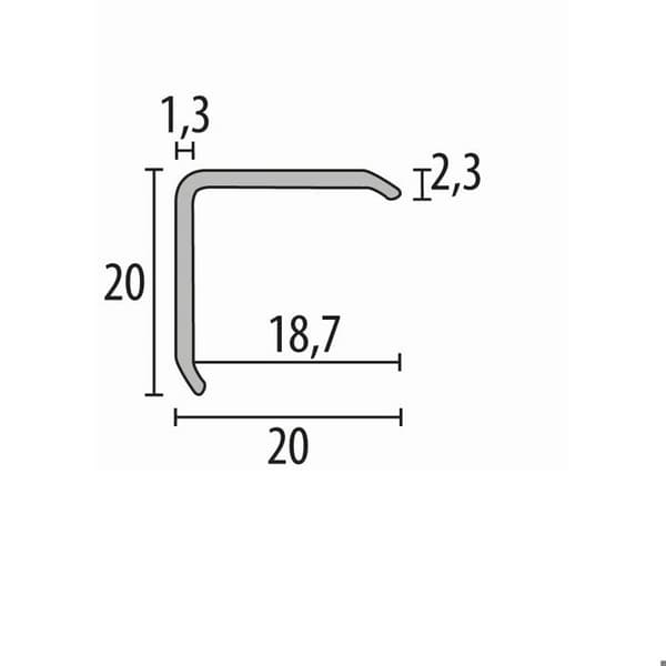 Cornière 20 x 20 x 2500 mm Aluminium Vinkel Slät Icke Genomdragen Küberit