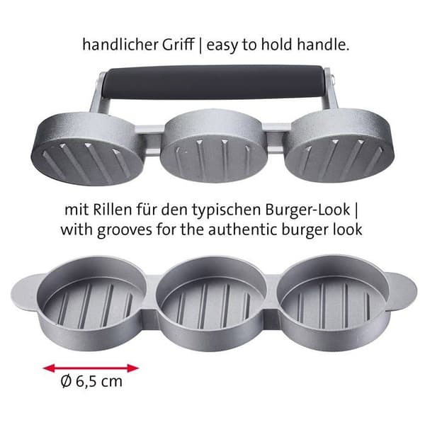 Hamburgerpress - Westmark färspress - 622322E7 - Miniset med 4 hamburgertillbehör i aluminium