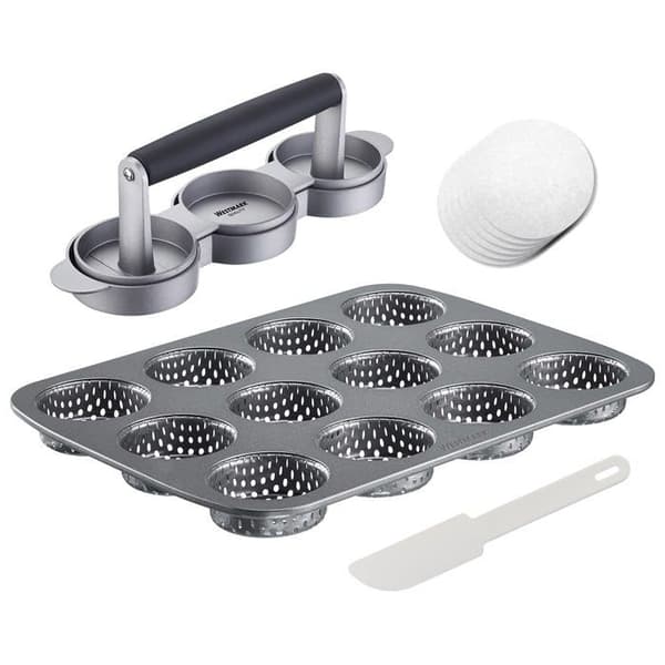 Hamburgerpress - Westmark färspress - 622322E7 - Miniset med 4 hamburgertillbehör i aluminium