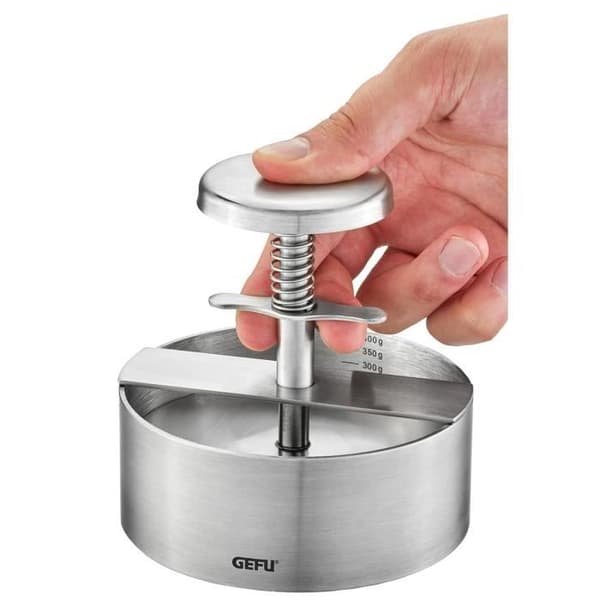 Professionell hamburgerpress - GEFU - PATTI - Intern gradering - Ergonomisk tryckare - Rostfritt stål