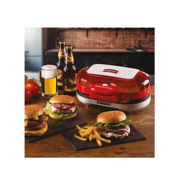 Hamburgermaskin - ARIETE - 205 Hamburgartillverkare Party Time - 1200 W - Non-stick plattor - Röd