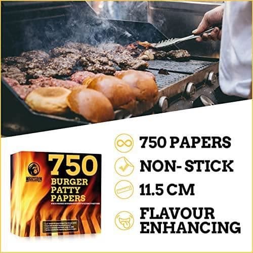 MOUNTAIN GRILLERS Hackat biffpapper - BBQ-vaxade hamburgerark - Rund form 750 ark - Patty Press