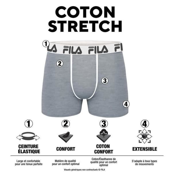FILA boxershorts i bomull för män - Paket med 4 - Stretchkomfort - Svart