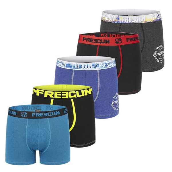 FREEGUN herrboxers i bomull - Paket med 5 - Slumpmässiga färger och modeller