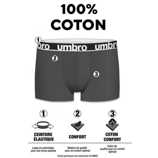 Umbro boxershorts för män - Paket med 3 - 100 % mjuk och allergivänlig bomull - Flerfärgad