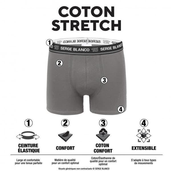 Boxershorts i stretchig bomull för män - SERGE BLANCO - Paket med 4 - Flerfärgad
