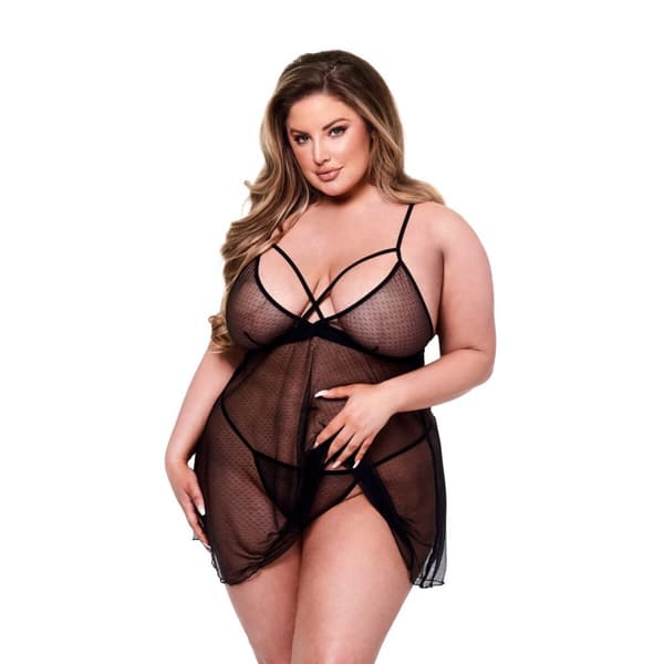 Undertøj Sæt Baci Lingerie Babydoll & G-string Sort 2 Dele (Queen size)