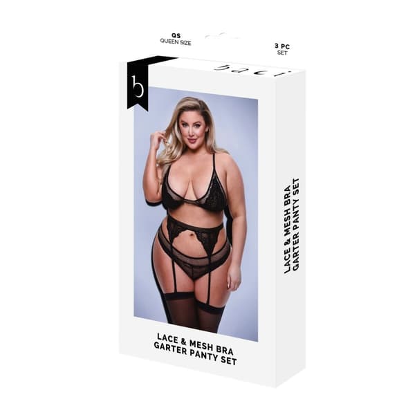 Undertøj Sæt Baci Lingerie Sort 3 Dele (Queen)