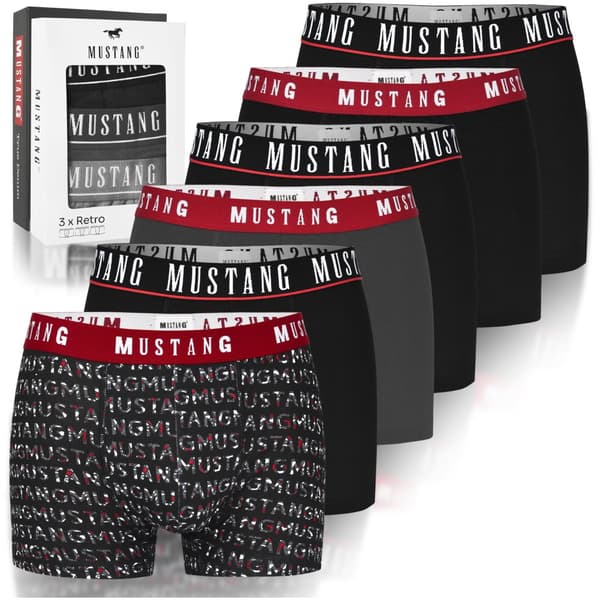 MUSTANG Sorte Herre Boxershorts - 6-pak - Holdbar Elastisk Komfortabel Let Blød - Herre Boxershorts Undertø