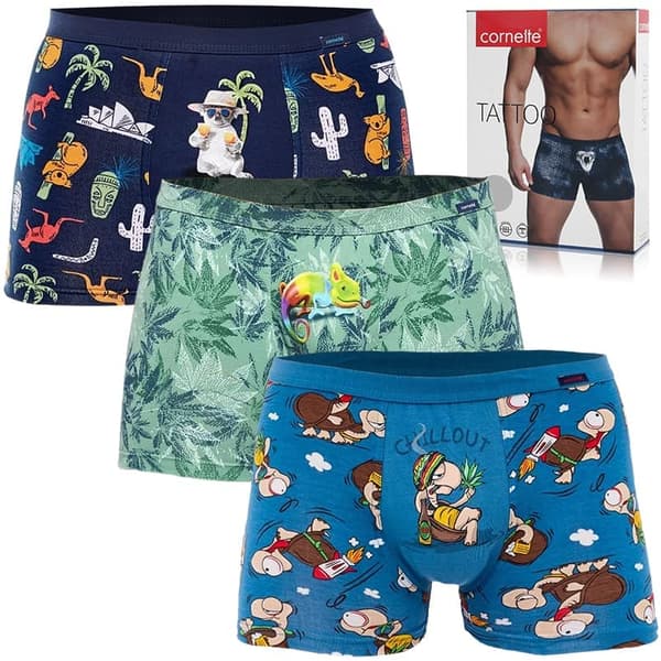 CORNETTE Svart Boxerkalsonger Mäns - 3pak  - Hållbar Elastisk Bekväm Lätta Mjuk -  Boxershorts För Män  Underkläder