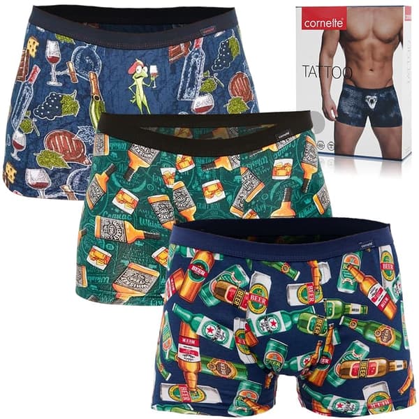 CORNETTE Musta Miesten Bokserit - 3-pack - Kestävä Joustava Mukava Kevyt Pehmeä - Miesten Bokserishortsit Alusvaatteet M