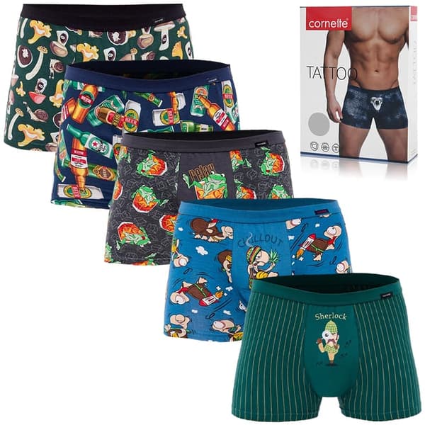 CORNETTE Svart Boxerkalsonger Mäns - 5pak  - Hållbar Elastisk Bekväm Lätta Mjuk -  Boxershorts För Män  Underkläder M