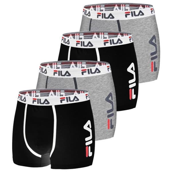Fila herrboxers i bomull - Bekväma och stretchiga - Paket med 4 - Svart, grå
