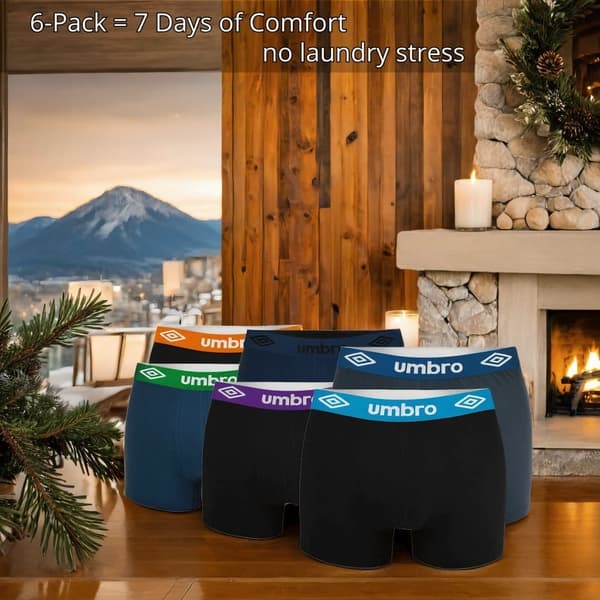 UMBRO Miesten Boxerit – 6-pack = 7 Päivää Mukavuutta – Superpehmeät & Hengittävät – Täydellinen Istuvuus