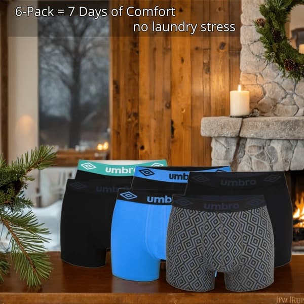 UMBRO Herrunderkläder – 6-pack = 7 dagars komfort – Extra Bekväma & Ingen Skav – Boxershorts i 95% Bomull