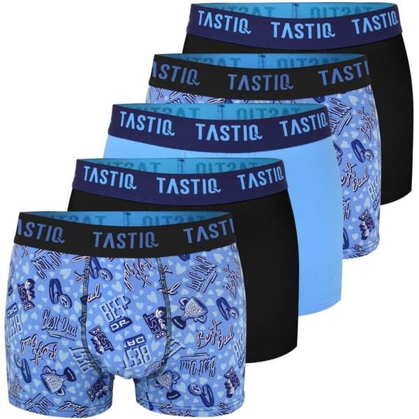 TASTIQ PREMIUM - 5 delar boxershorts för män bomull blå svart