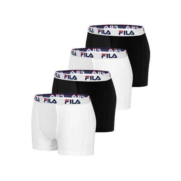 FILA herrboxers i bomull - Paket med 4 - Stretchkomfort - Svart och vit