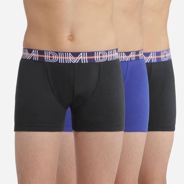 Paket med 3 pojkar boxershorts i stretchig bomull EcoDim Classic - DIM/096S/LOT3G/BLEUNRNR/14