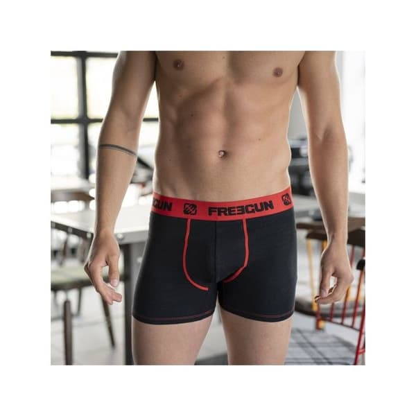 FREEGUN boxershorts i bomull för män - Komfort, Stretch - Paket med 6 - Röd, Grå, Svart