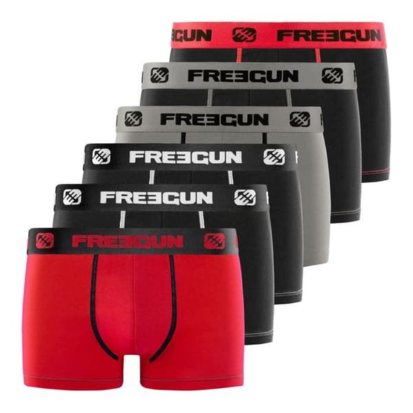 FREEGUN boxershorts i bomull för män - Komfort, Stretch - Paket med 6 - Röd, Grå, Svart