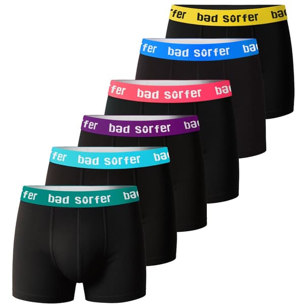 Bad Surfer herrboxershorts – 6-pack, bomull, färgmix