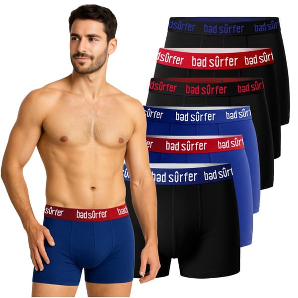 Bad Surfer herrboxershorts – 6-pack, bomull, färgmix