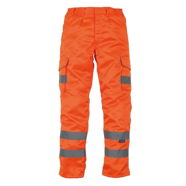 Yoko Mens Hi-Vis Cargo Trousers With Knee Pad Pockets Orange 42in Reg