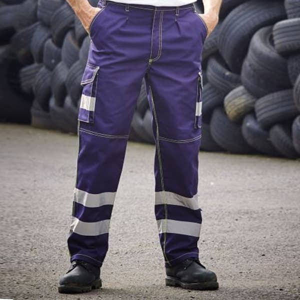 Yoko Mens Hi-Vis Cargo Trousers With Knee Pad Pockets