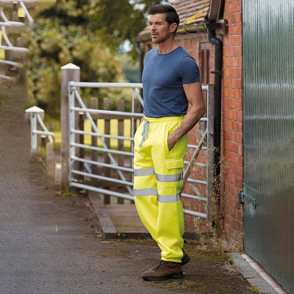 Yoko Mens Hi Visibility Reflective Work Jogging Bottoms