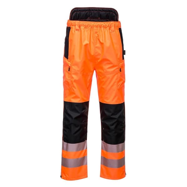 Portwest Mens PW3 Extreme High-Vis Safety Rain Trousers Orange/Black L R