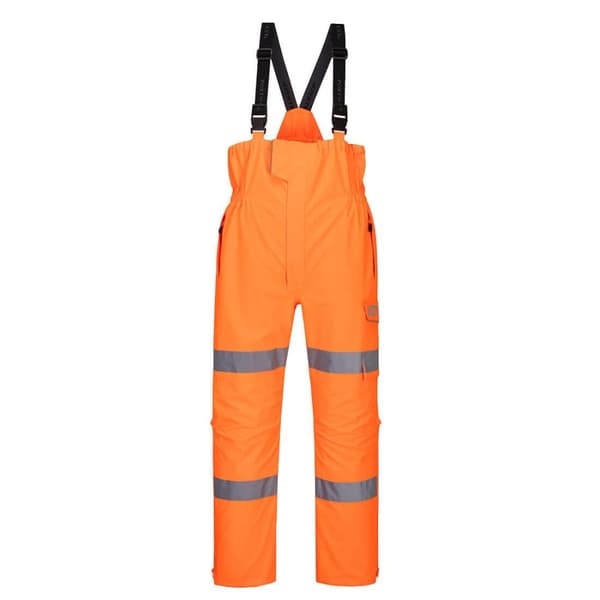 Portwest Regnbukser og sikkerhedsbukser til mænd med regn- og sikkerhedshætte Orange L R