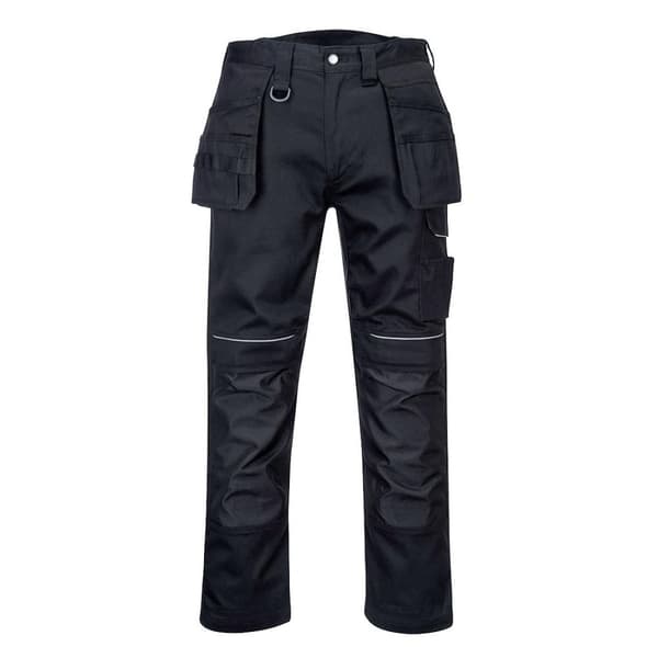 Portwest PW3 arbetsbyxor i bomull med hölsterficka för män Black 36R