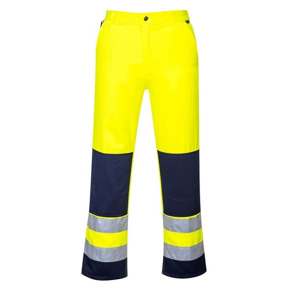 Portwest Seville kontrastfarvede Hi-Vis-arbejdsbukser til herrer Yellow/Navy M R