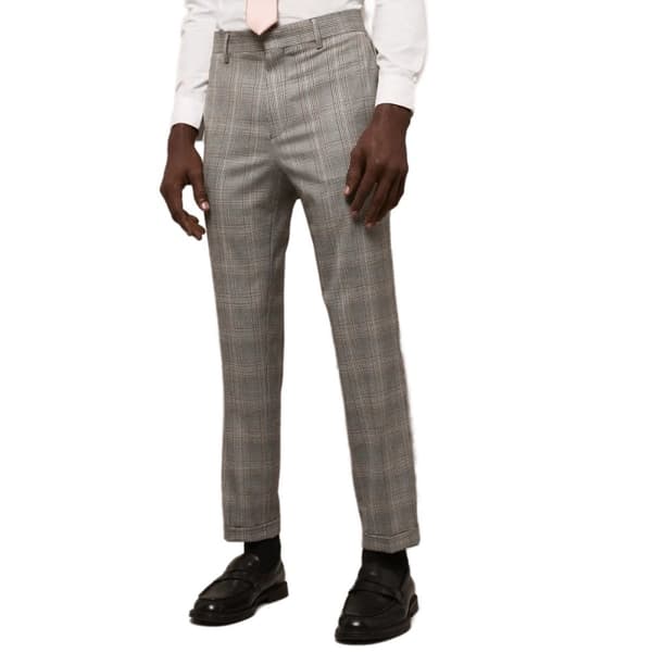 Burton Herrens highlight rutiga Slim Suit Trousers Grey 34R