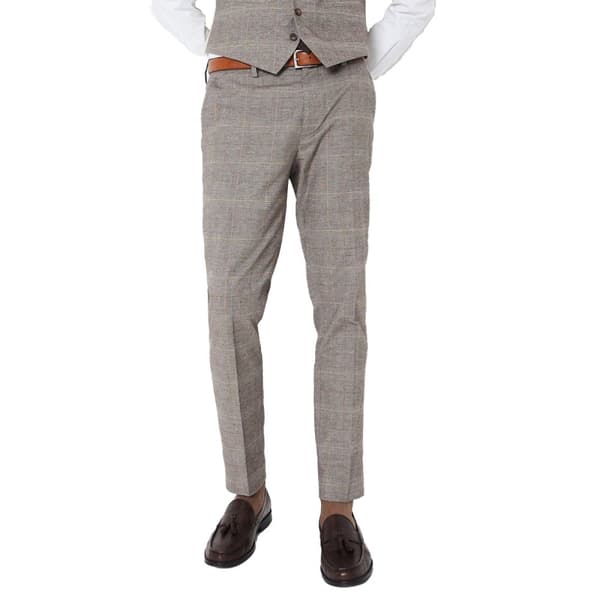 Burton Mens Heritage Check Slim Wedding Suit Trousers Neutral 30R