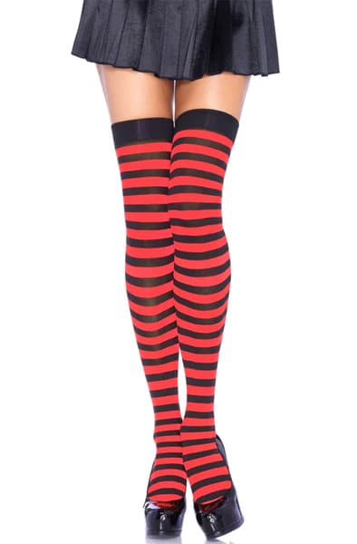 Striped Nylon Thigh Highs Black/Red Stay-ups