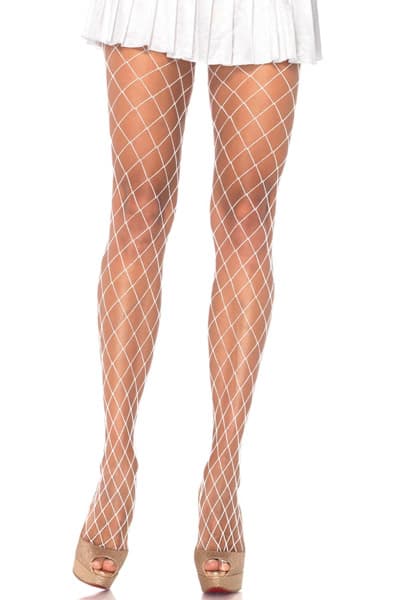 Diamond Fishnet Pantyhose White Strømpebukser