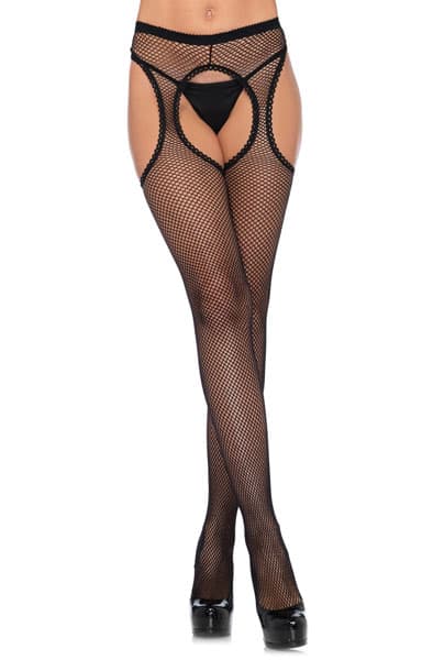 Fishnet Suspender Hose Black Strømpebukser Onesize