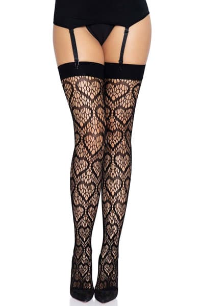 Leg Avenue Heart Net Thigh Highs Black Strømpebukser Onesize