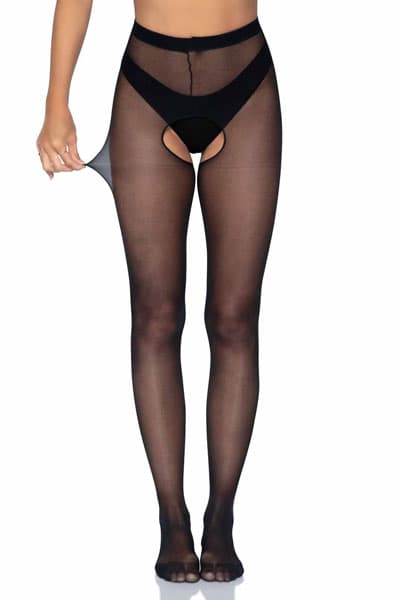Sheer Crotchless Pantyhose Black Strømpebukser