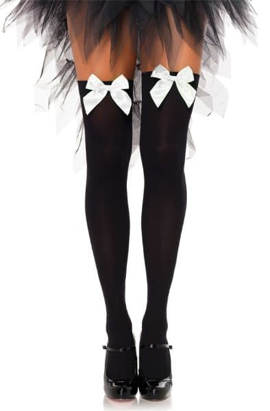 Nylon Thigh Highs With Bow Black/White Strømpebukser Onesize