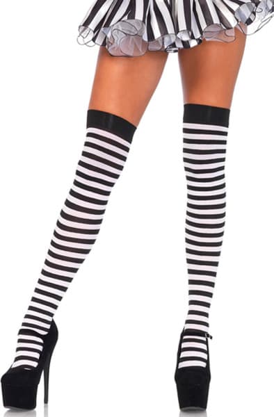 Striped Nylon Thigh Highs Black/White Stay-ups Onesize
