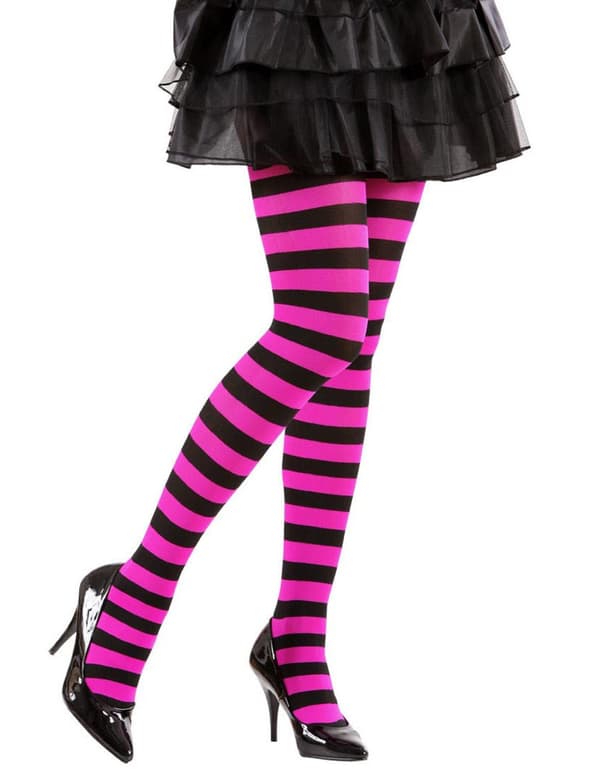 Sorte og rosa stripete tights for voksne.Size-One size