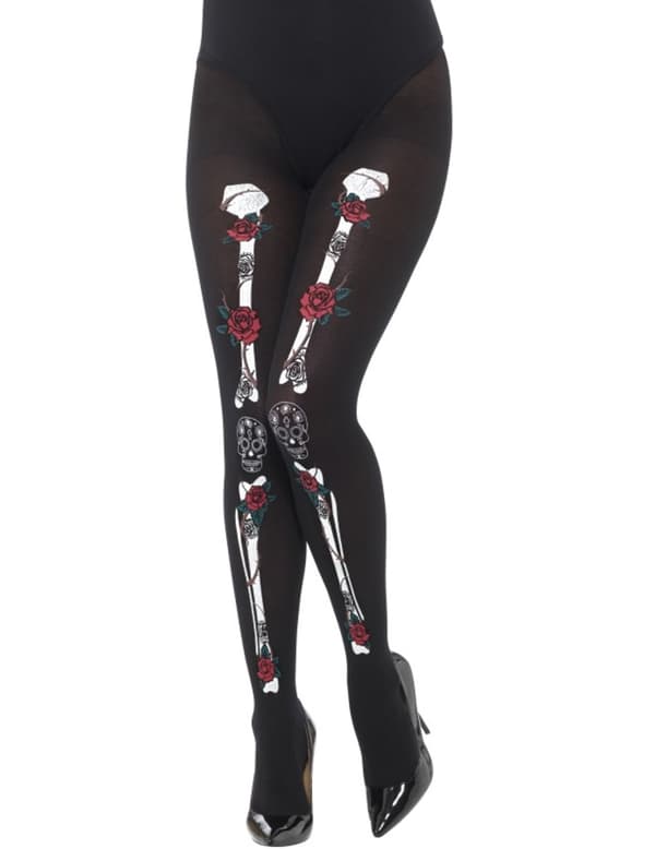 Dia de los muertos skjeletttights for voksne.Size-One size