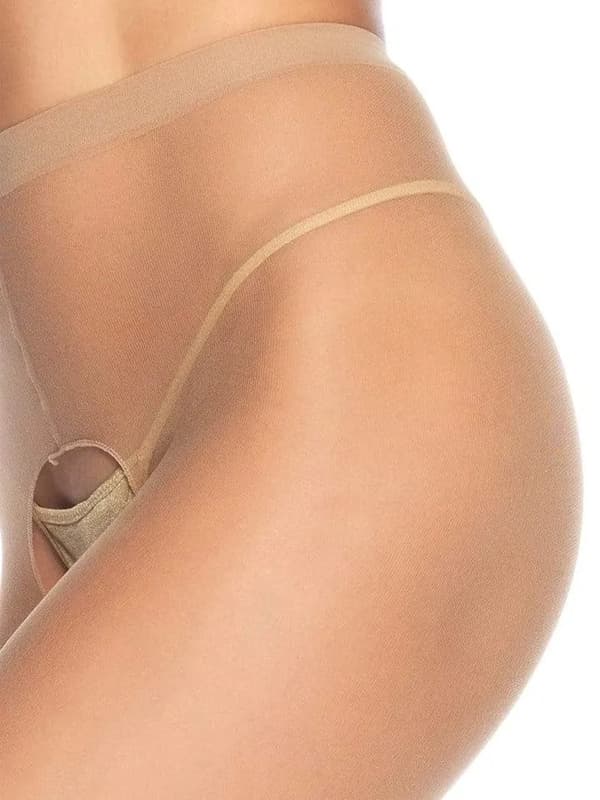 Sheer Crotchless Pantyhose Beige Strømpebukser