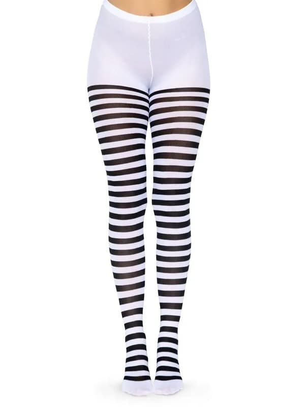 Nylon Striped Pantyhose Black/White Strømpebukser