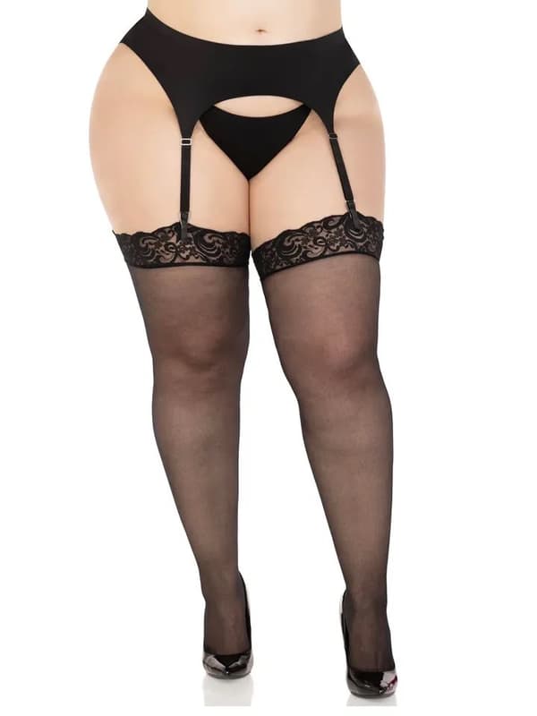 Sheer Backseam Stockings With Lace Top Plus Black Strumpbyxor