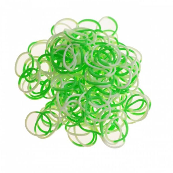 200 bicolora Loom-elastiska i grön och vit